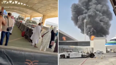 Smoke outside Riyadh International Airport after missile strike